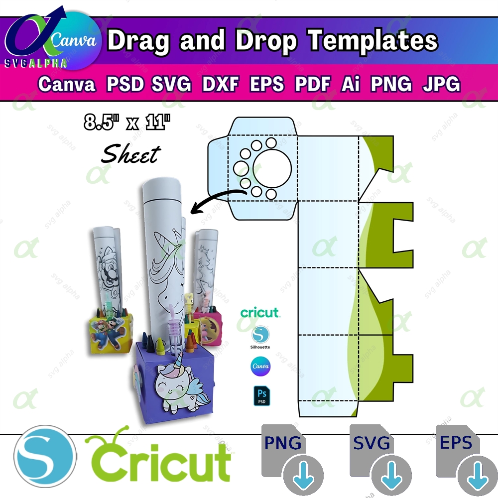 Activity Box Template Canva Kids Diy Coloring Crayon Box Digital File Blank Party Favor Box Template Cricut Box Svg Birthday Kids Activities
